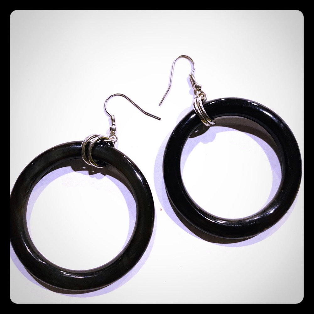 Black Hoop Horn Earrings